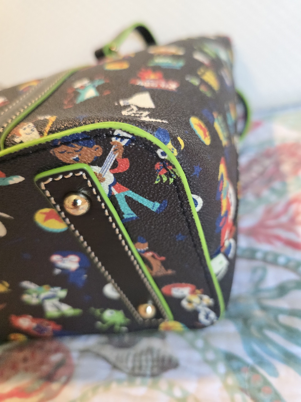 Dooney & Bourke Black Toy Story Print Tote with Neon Green Trim - Picture 8 of 14